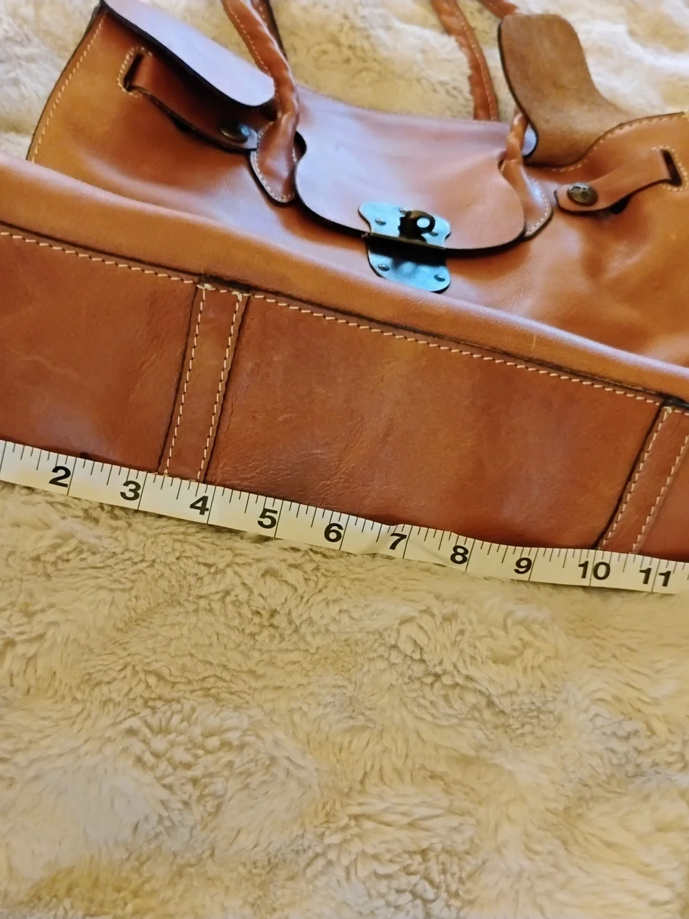 Patricia Nash Classic Tan Leather Tote Bag with Brass Lock
